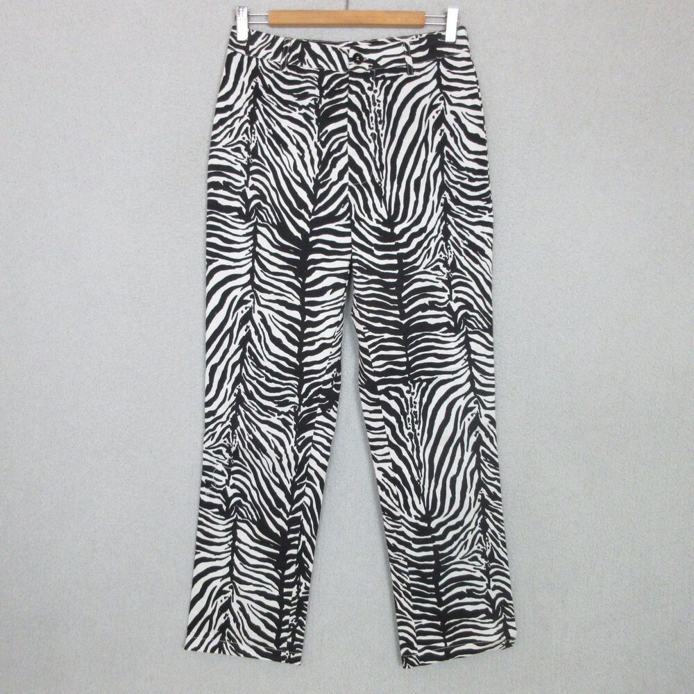 Ena Pelly Pants Womens 4 Zebra Print Stretch Cotton Ankle Cropped Black White